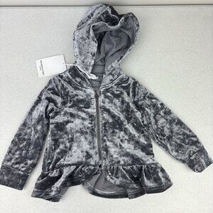 Polarn O. Pyret Swan Embroidered Crushed Velvet Silver Jacket NWT 1-1.5Y